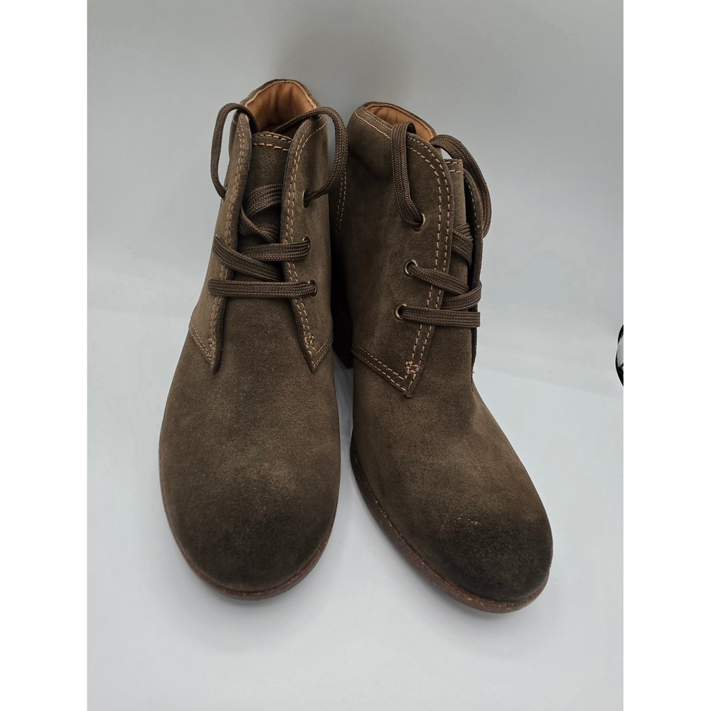 Clarks Unstructured Bergen Lace Dark Olive Suede Ankle Boots 26153597 Womens 10